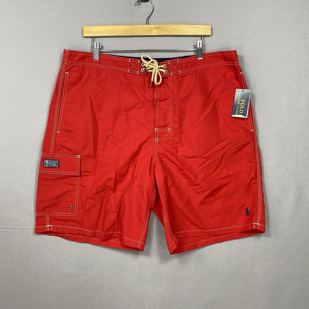 NWT Polo Ralph Lauren Kailua Swim Trunks Shorts Mens XXL Red Pocket Lined